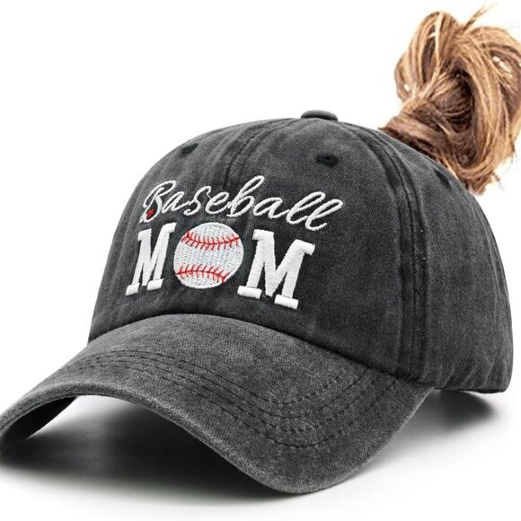 Accessories - Women's Adjustable Cotton Baseball Cap with Ponytail Hole for Game Day